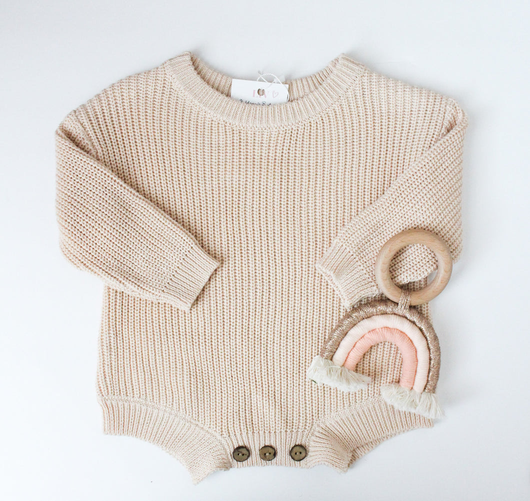 Knit Sweater Romper - Beige