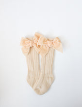Load image into Gallery viewer, Velvet Bow Knee High Socks - Cream
