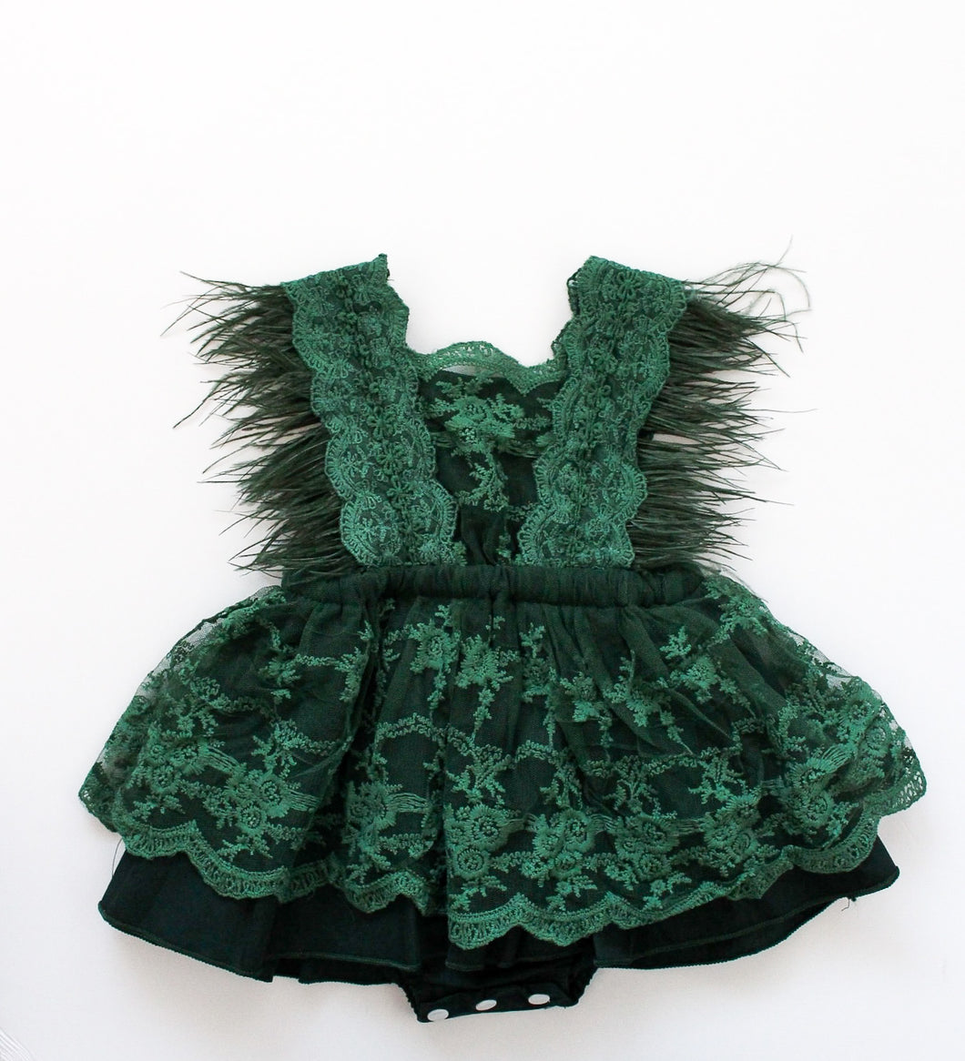 Celeste Feather Dress - Emerald