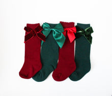 Load image into Gallery viewer, Satin Bow Knee High Socks - Red
