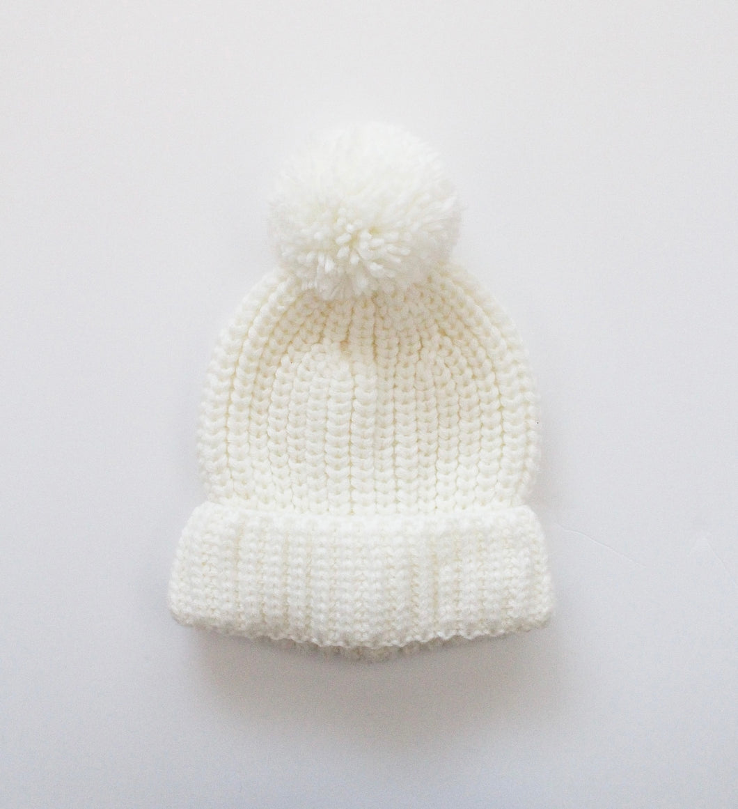 Pompom Beanie Hat - Snow